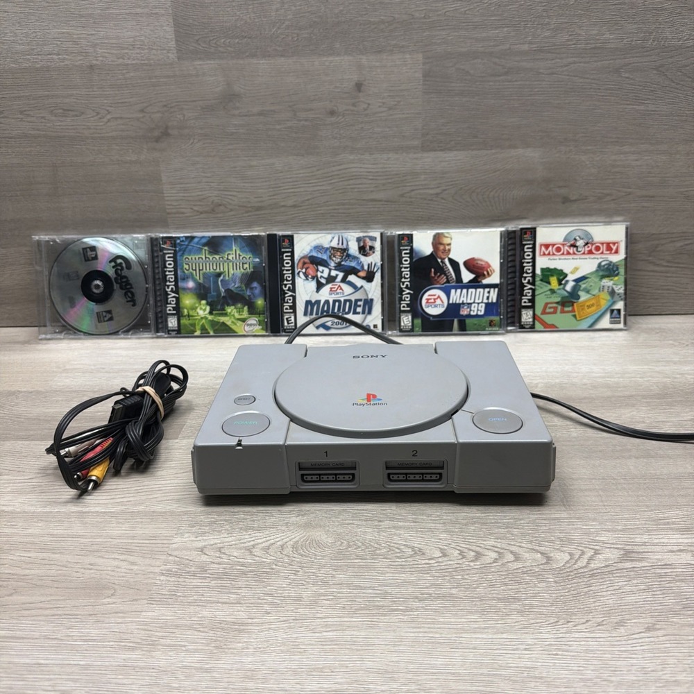 Sony PlayStation PS1 Console Bundle Tested & Working SCPH-7501 5 Games Included